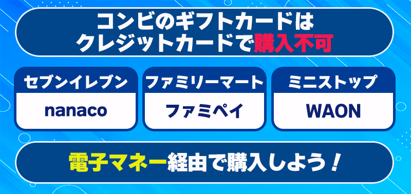 コンビニのギフトカードはクレジットカードで購入不可、電子マネーで購入しよう